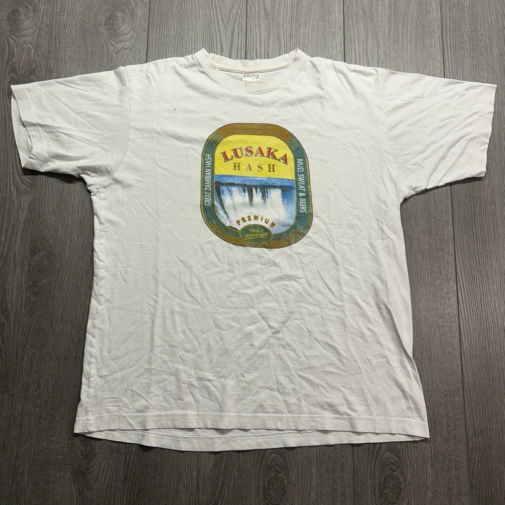 Vintage Lusaka Hash Zambian Beer XL Graphic T-Shirt White XL